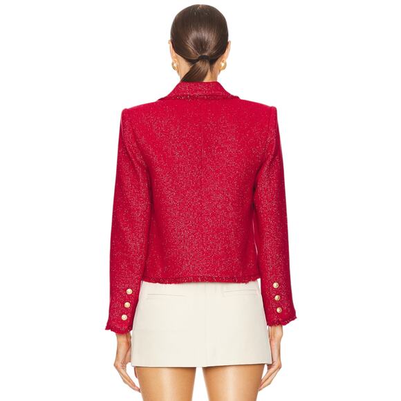 L'AGENCE Sylvia Collared Jacket in Garnet Red & Copper 4 - Picture 4 of 13